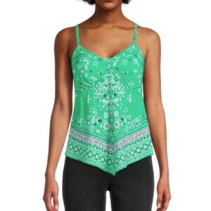 No Boundaries Green Juniors Hanky Hem Cami Paisley Triangle Western Top Material